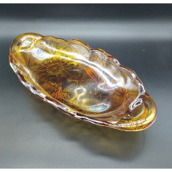 VTG Indiana Glass Carnival Marigold Sunflower Oval Celery Relish Dish 9.25" - Picture 10 of 10